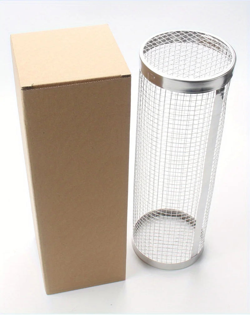 1Pc, BBQ Grill Basket, Portable Stainless Steel Barbecue Grill with Outdoor Rolling Barbecue Basket, Barbecue Cage, Barbecue Net