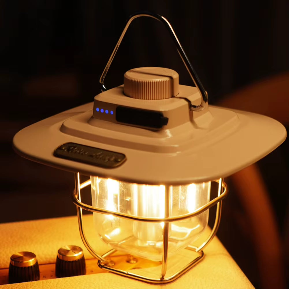 LED Camping Lamp Retro Hanging Tent Lamp Waterproof Dimmable Camping Lights Outdoor 4500Mah Battery Emergency Light Lantern