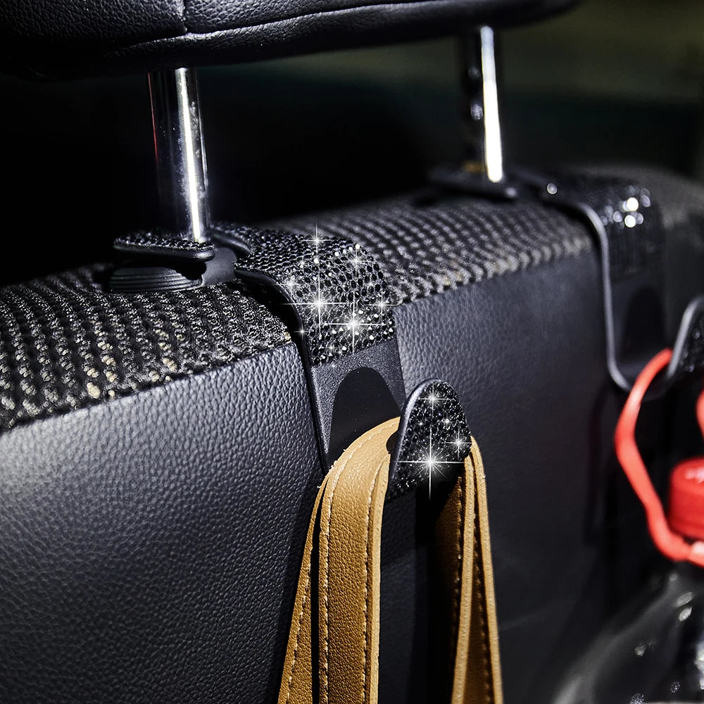 2Pcs Artificial Diamond Car Hook, Car Hidden Car Storage Hook Creative Car Seat Hook Hanger Car Accessories for Women