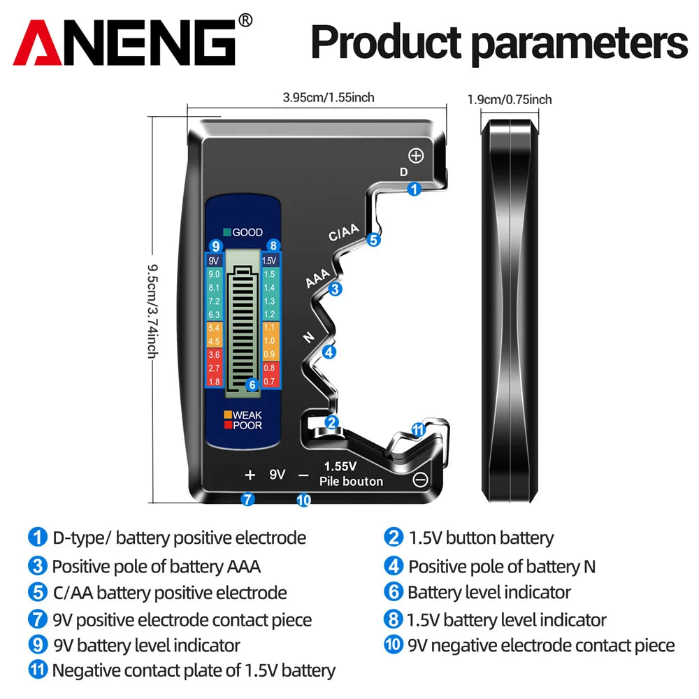 LCD Display Battery Testers C AA AAA D N 9V 1.55V Universal Button Cell Volt Capacity Check Detector Capacitance Tools