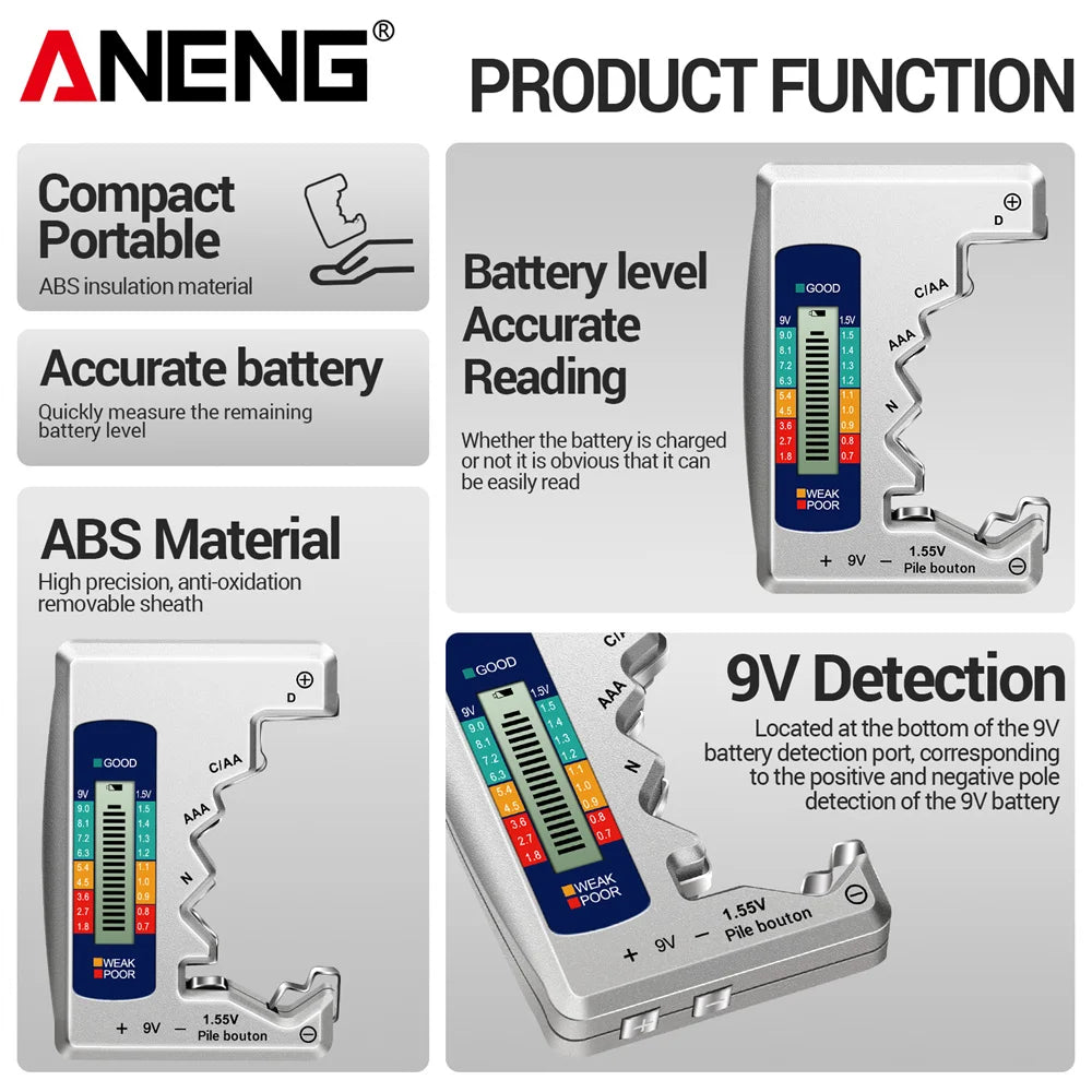 LCD Display Battery Testers C AA AAA D N 9V 1.55V Universal Button Cell Volt Capacity Check Detector Capacitance Tools