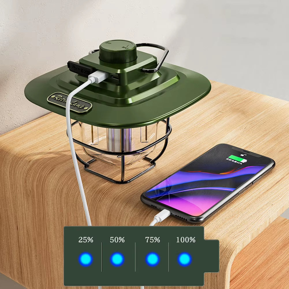 LED Camping Lamp Retro Hanging Tent Lamp Waterproof Dimmable Camping Lights Outdoor 4500Mah Battery Emergency Light Lantern