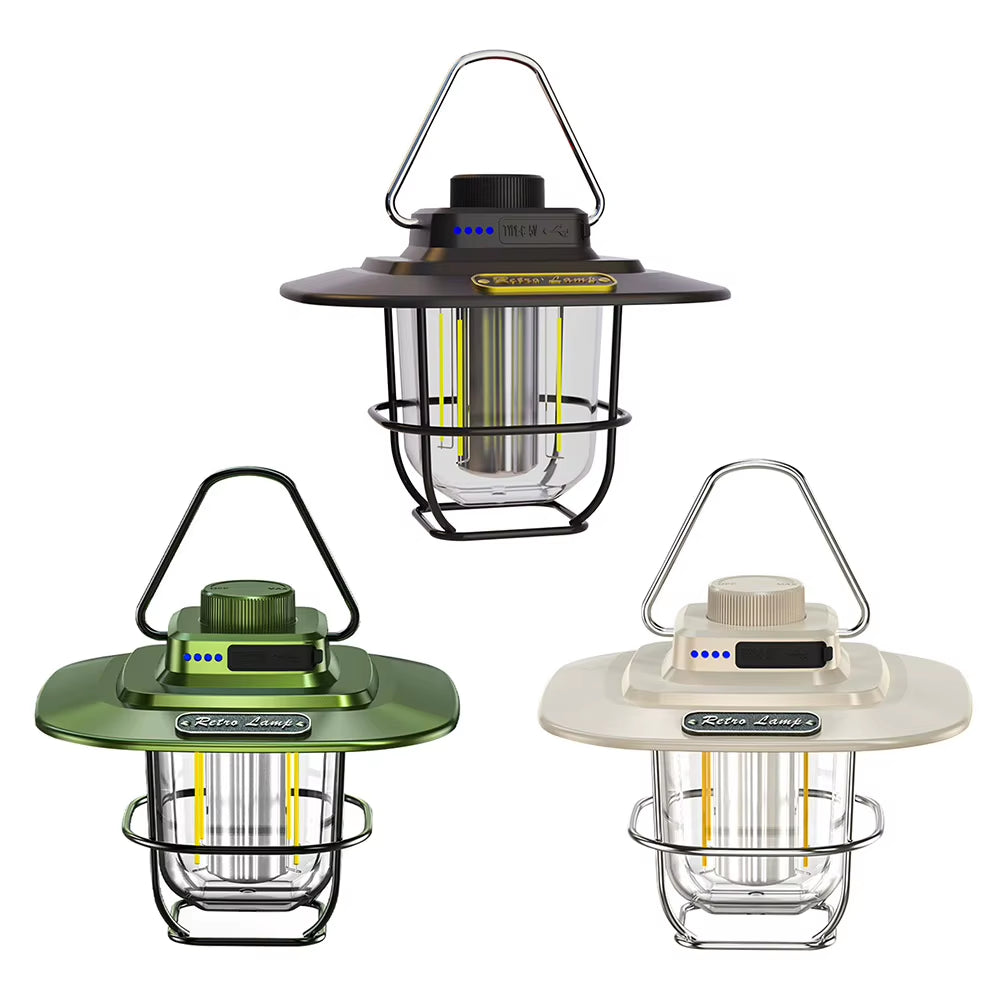 LED Camping Lamp Retro Hanging Tent Lamp Waterproof Dimmable Camping Lights Outdoor 4500Mah Battery Emergency Light Lantern