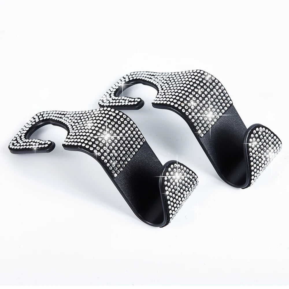 2Pcs Artificial Diamond Car Hook, Car Hidden Car Storage Hook Creative Car Seat Hook Hanger Car Accessories for Women