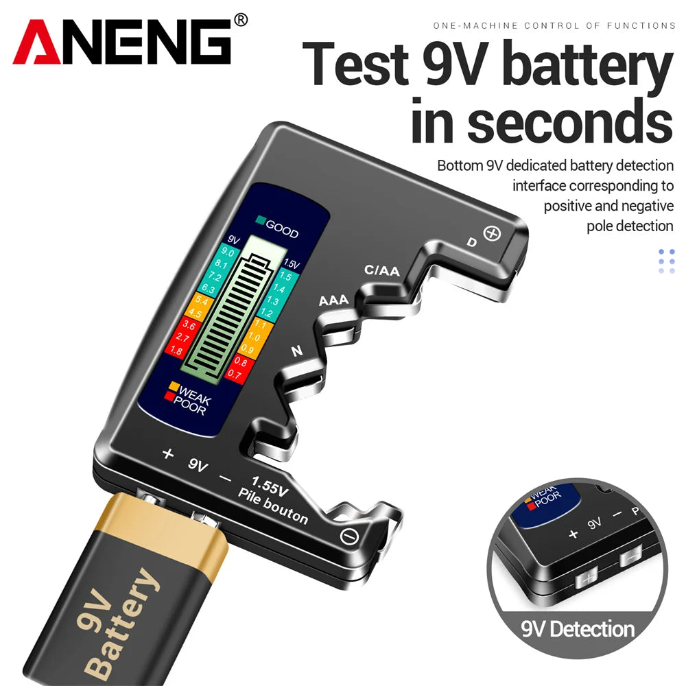 LCD Display Battery Testers C AA AAA D N 9V 1.55V Universal Button Cell Volt Capacity Check Detector Capacitance Tools