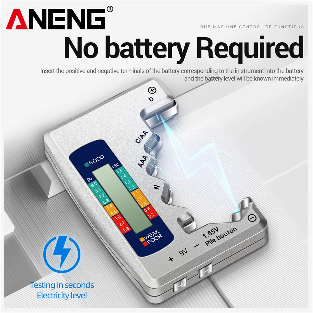 LCD Display Battery Testers C AA AAA D N 9V 1.55V Universal Button Cell Volt Capacity Check Detector Capacitance Tools