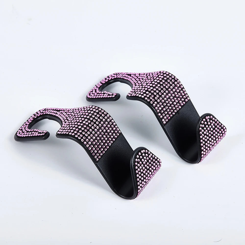 2Pcs Artificial Diamond Car Hook, Car Hidden Car Storage Hook Creative Car Seat Hook Hanger Car Accessories for Women