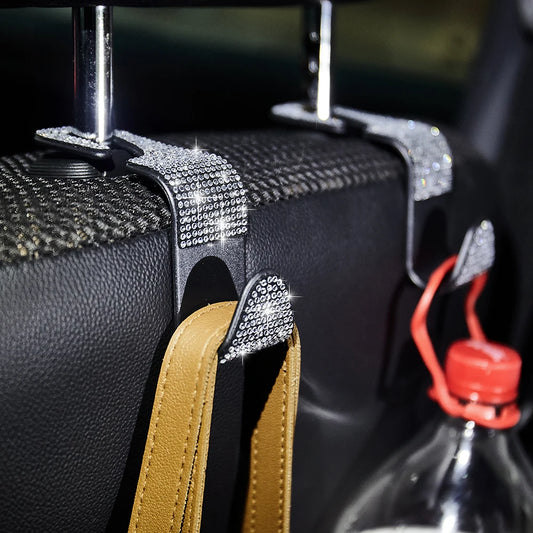 2Pcs Artificial Diamond Car Hook, Car Hidden Car Storage Hook Creative Car Seat Hook Hanger Car Accessories for Women