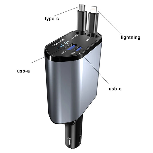 C1 4 in 1 Car Charger PD QC 3.0 120W Fast Charging Type C Mobile Phone Charger for Iphone Xiaomi Huawei Samsung Android IOS